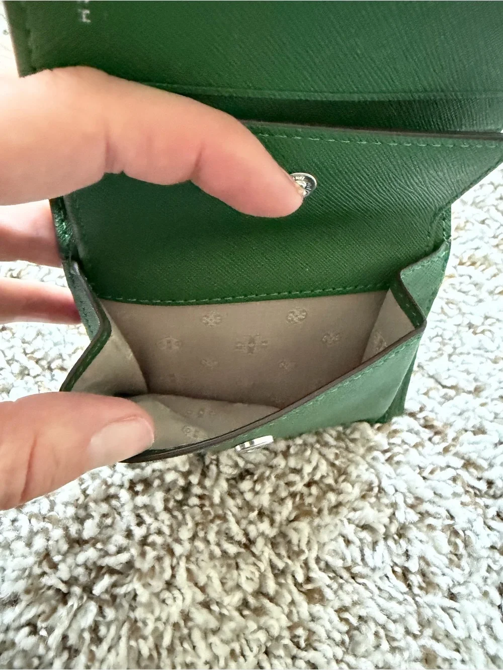 Tory Burch Emerald Green Leather Card & Key Holder